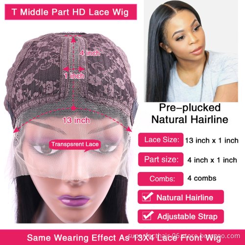 Wholesale Virgin Brazilian 12 Inch-36 Inch Straight Human Hair Wig Transparent Lace Front Wigs 13X4X1 T Part Human Hair Wigs